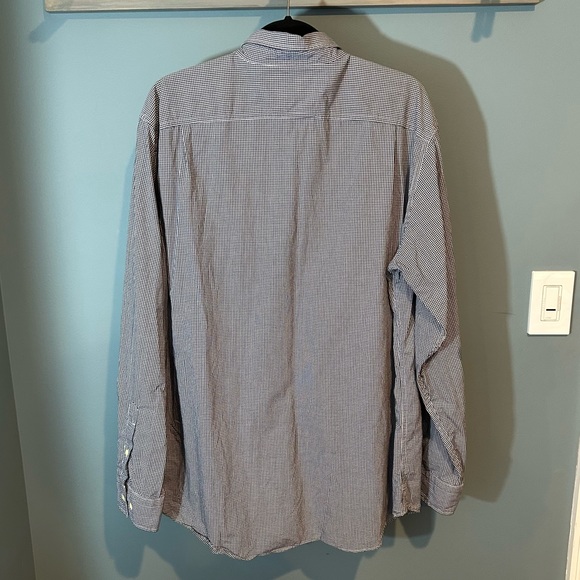 Nautica Navy Blue/White Checkered Gingham Long Sleeve Collared Button Up Shirt - Picture 2 of 7